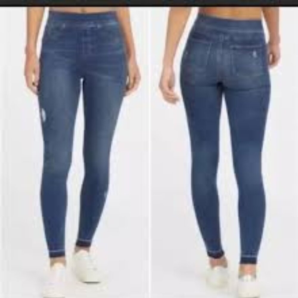 Spanx Distressed High Rise Pull On Skinny Jean Raw Hem Size XS